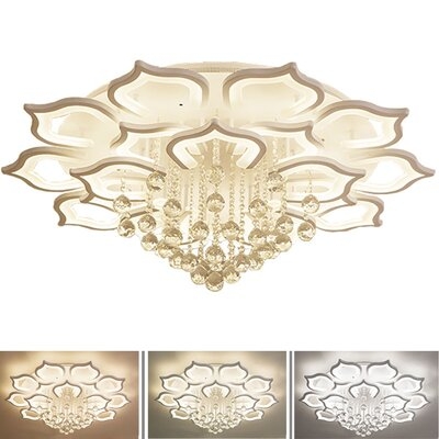 31.5" 16 Heads Modern Flower Shape LED Stepless Dimming Ceiling Light With Crystal Ball - Image 0
