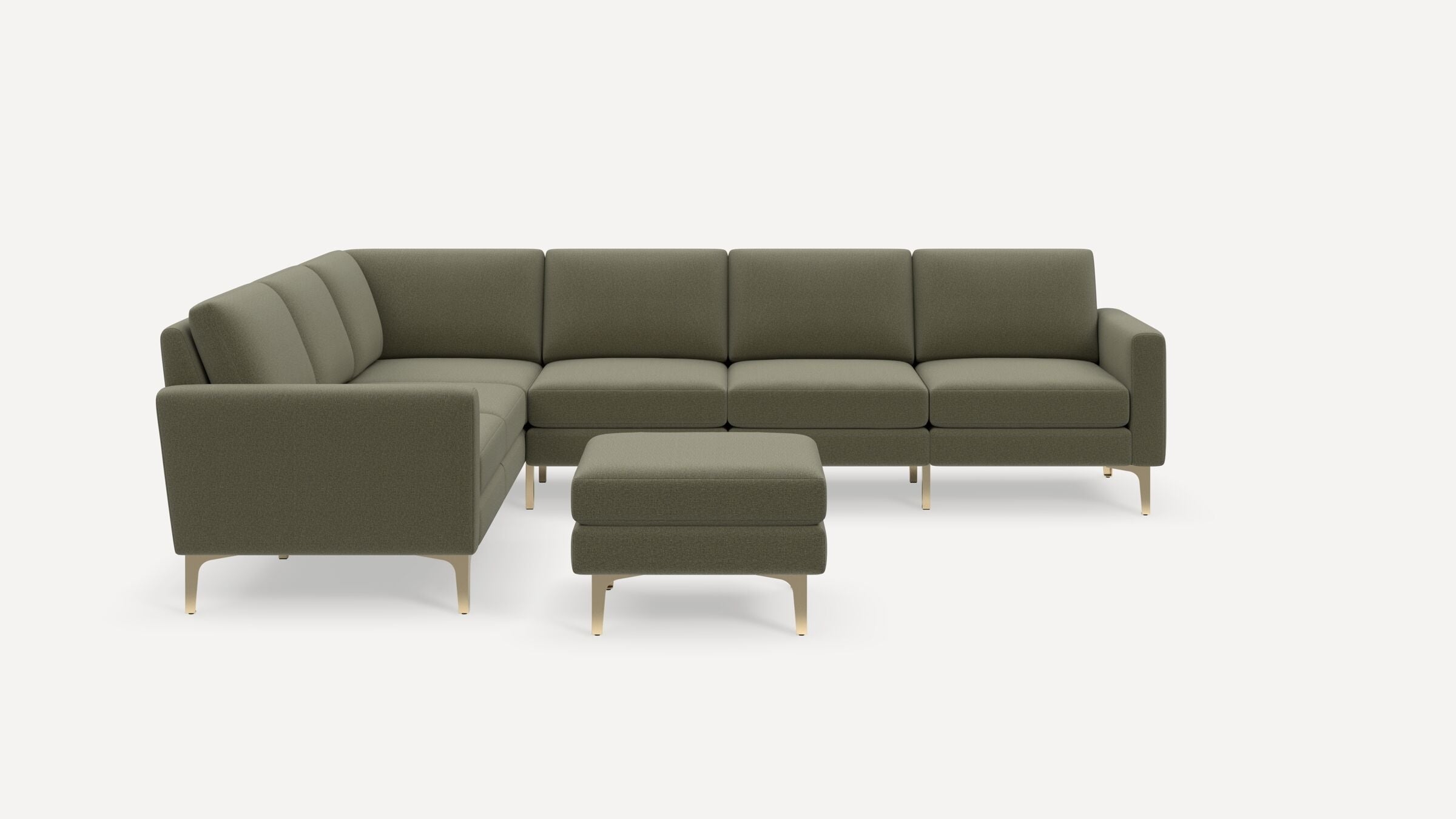 Nomad 6-Seat Corner Sectional with Ottoman - Moss Green - Performance Flatweave / Brass - Metal / Block - Image 0