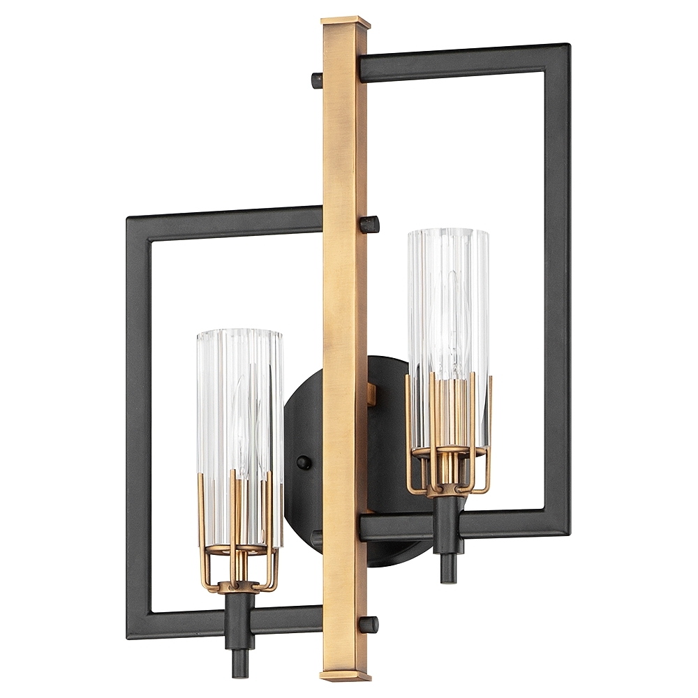 Flambeau 18"H Black and Antique Brass 2-Light Wall Sconce - Style # 80Y62 - Image 0