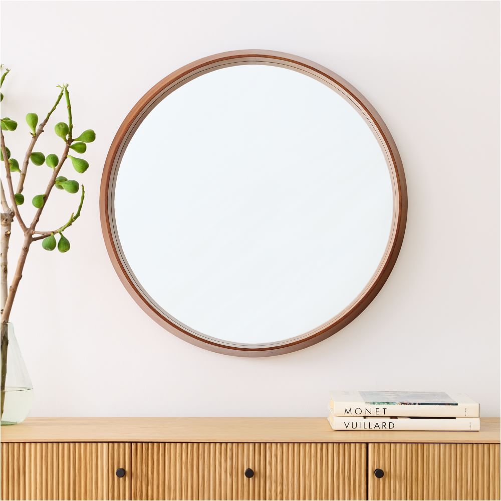 Wood Frame Ledge Round Wall Mirror - Image 0