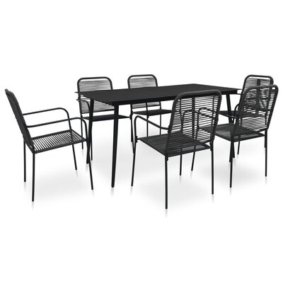 Latitude Run® 7 Piece Garden Dining Set Cotton Rope And Steel Black - Image 0