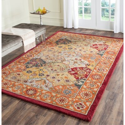 Balthrop Floral Hand-Tufted Wool Red Area Rug - Image 0