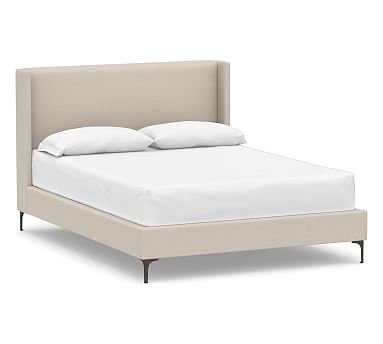 Jake Upholstered Bed, Tall Headboard 47"h with Bronze Legs, Queen, Performance Chateau Basketweave Oatmeal - Image 0