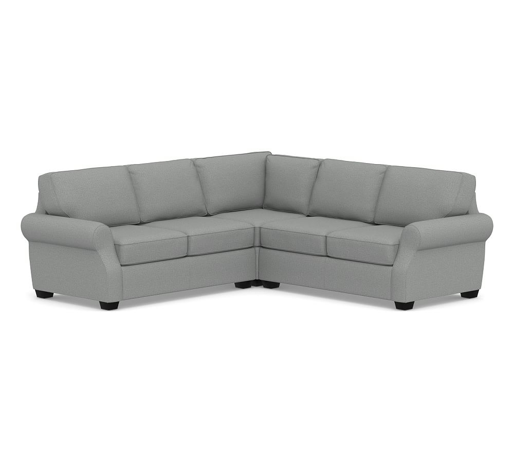 SoMa Fremont Roll Arm Upholstered 3-Piece L-Shaped Corner Sectional, Polyester Wrapped Cushions, Performance Brushed Basketweave Chambray - Image 0
