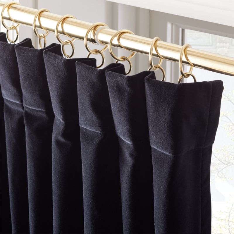 Black Organic Cotton Velvet Window Curtain Panel 48"x84'' - Image 1