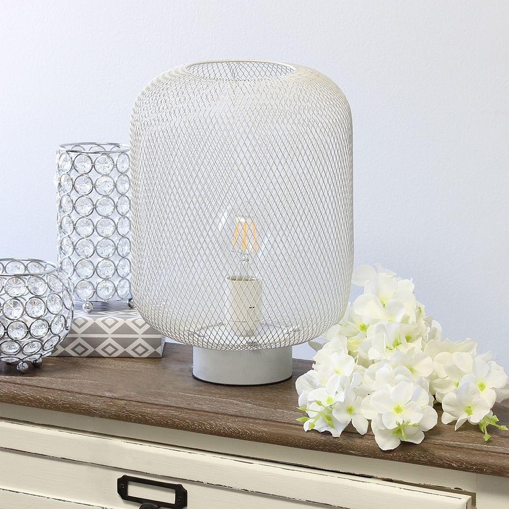 Simple Designs 12 1/4"H White Metal Mesh Accent Table Lamp - Style # 85K22 - Image 0