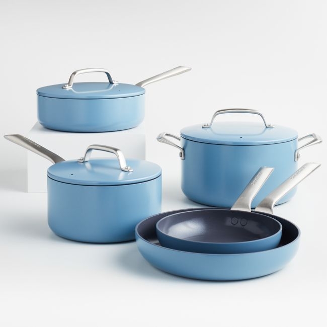 Crate & Barrel EvenCook Ceramic ™ Denim Nonstick 8-Piece Cookware Set with Bonus - Image 0