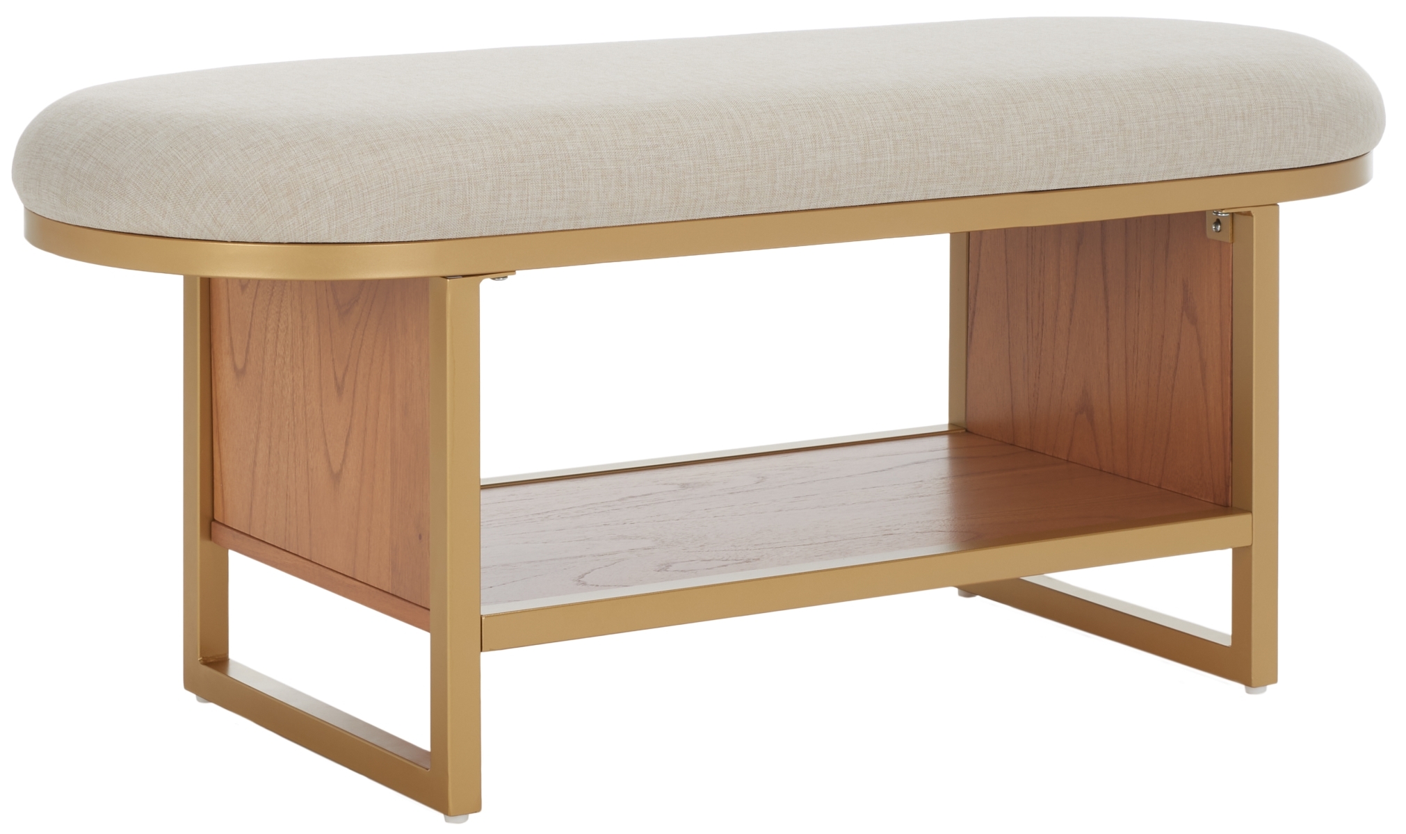 Iona Open Shelf Bench With Cushion - Cream / Natural - Safavieh - Image 5