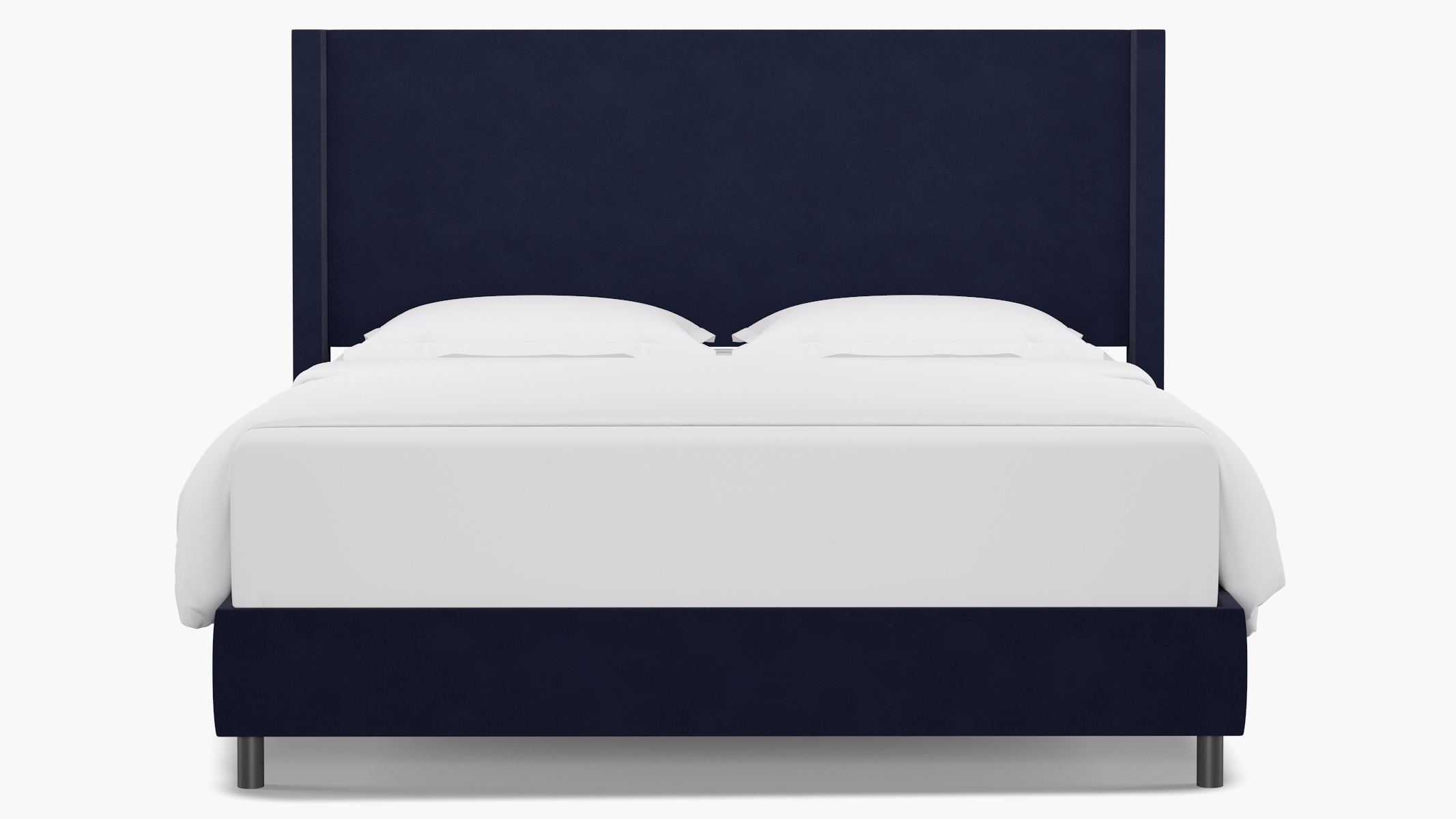Modern Wingback Bed, Navy Classic Velvet, King - Image 1