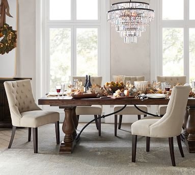 Hayes Upholstered Tufted Dining Side Chair, Gray Wash Frame, Performance Brushed Basketweave Oatmeal - Image 3