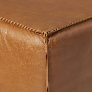 Leather Pouf, 26"x26"x14", Nut - Image 3