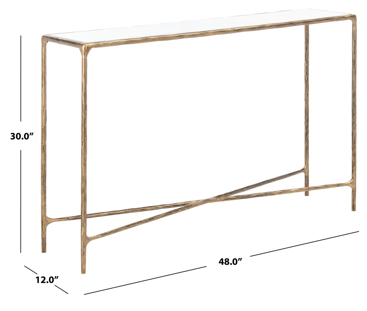 Jessa Forged Metal Rectangle Console Table - Brass/White - Image 8