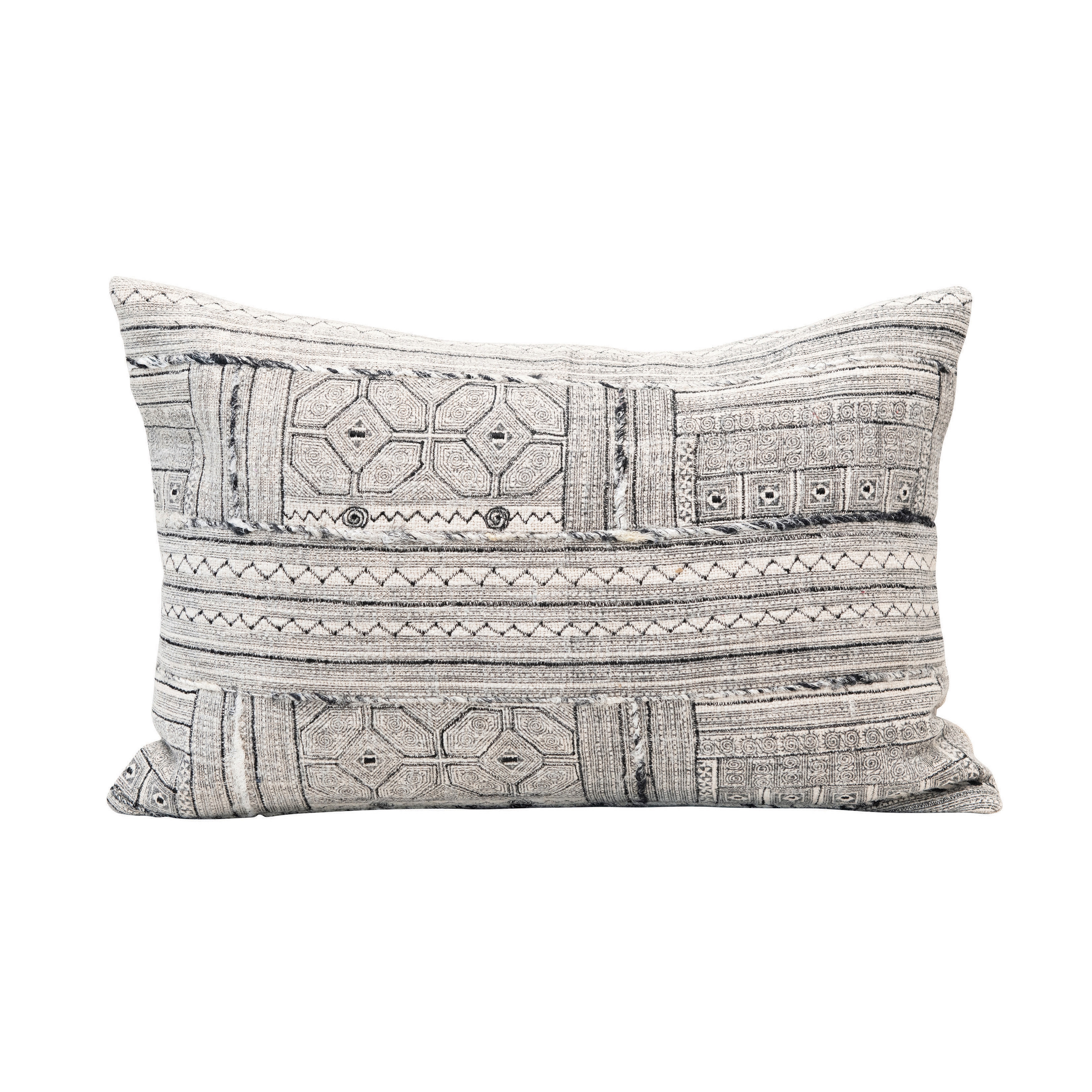 Embroidered Cotton Lumbar Pillow, Black & White - Image 0