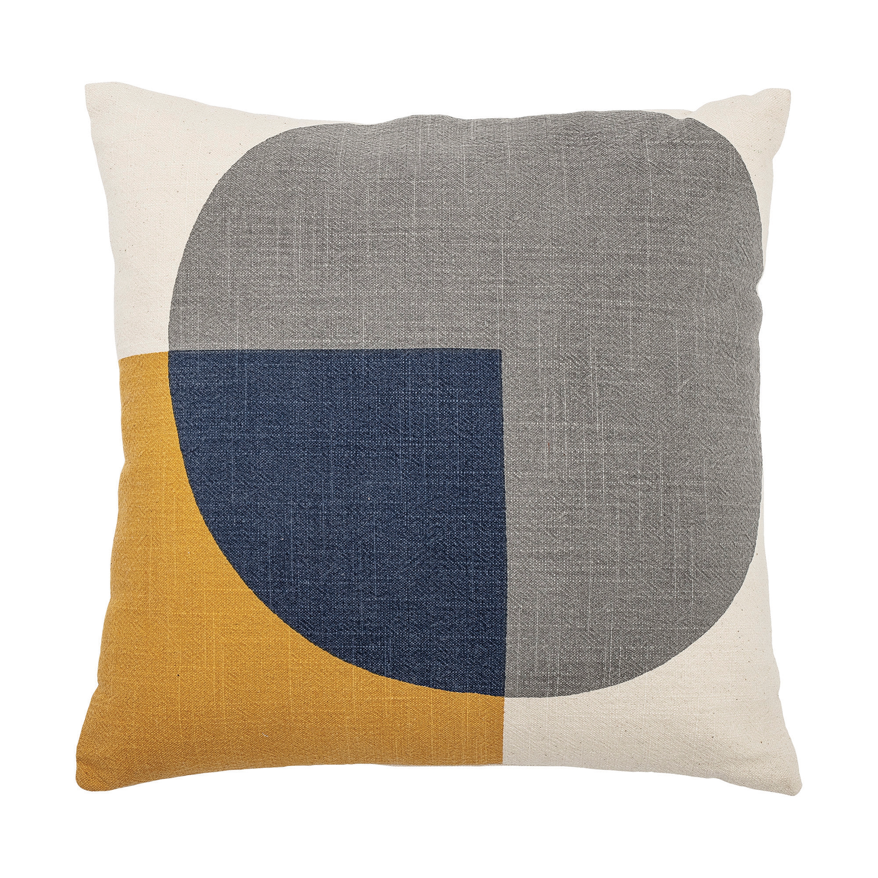 Geometric Printed Cotton Pillow, Mustard & Blue, 16" x 16" - Image 0
