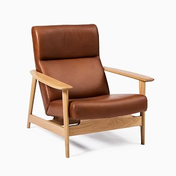 Mid-century Show Wood Highback Chair, Sierra Leather, Licorice, Pecan - Image 3