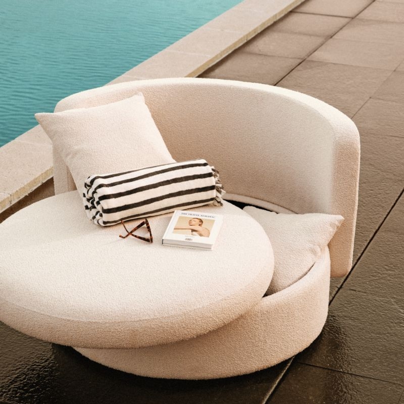 Lucie White Boucle Upholstered Outdoor Swivel Lounge Chair with Storage Set of 2 - Image 1