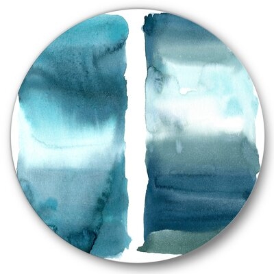 Ocean Blue Aquatic Abstract Impression I - Modern Metal Circle Wall Art - Image 0