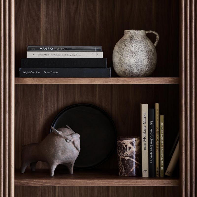Siena 34" Walnut Wood 4-Shelf Storage Bookcase with Drawer - Image 3