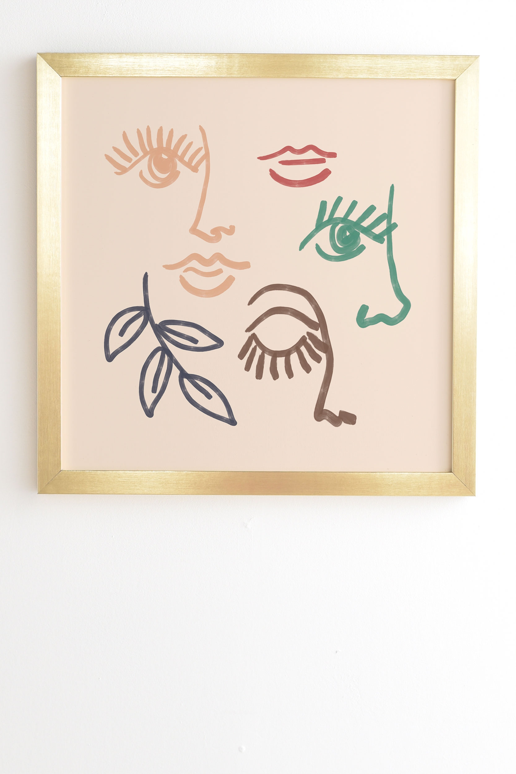 Multicolor Line Art Portraits by Emanuela Carratoni - Framed Wall Art Basic Gold 8" x 9.5" - Image 1
