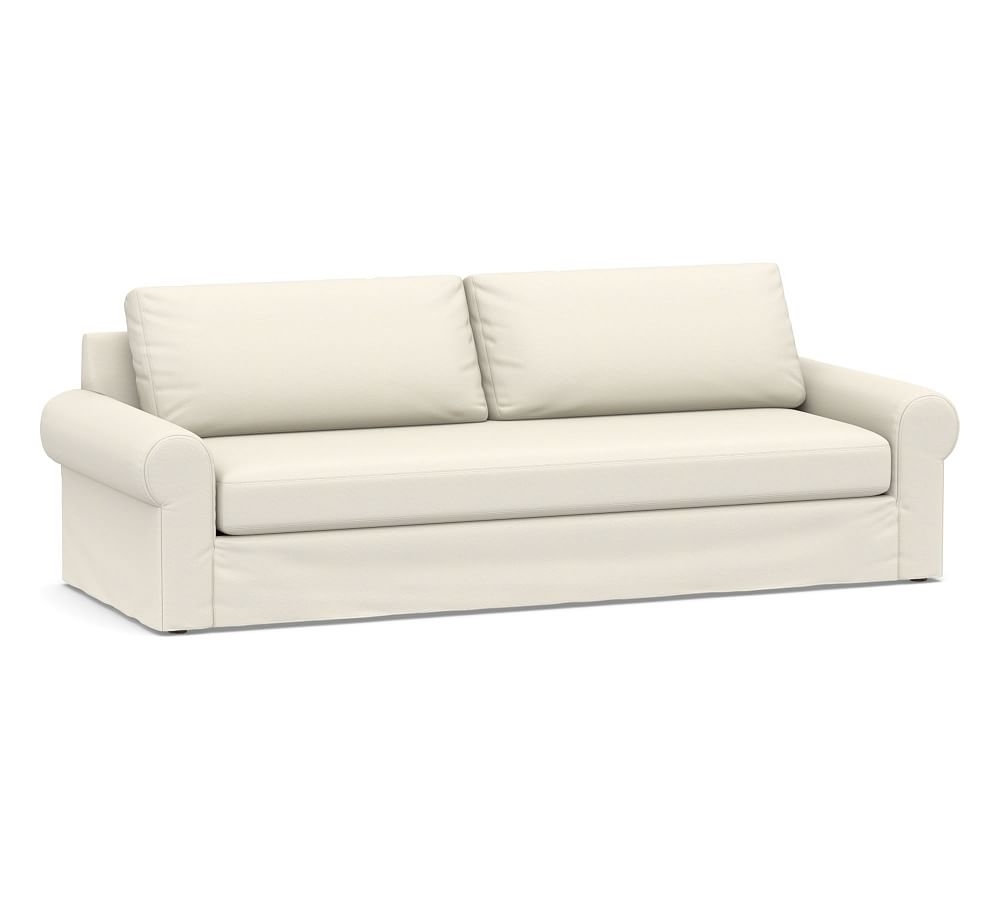 Big Sur Roll Arm Slipcovered Grand Sofa 2X1, Down Blend Wrapped Cushions, Textured Twill Ivory - Image 0