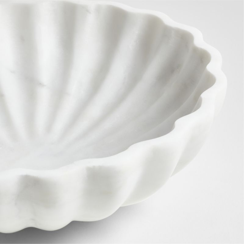 French Kitchen Marble White Scalloped Serving Bowl - Image 3