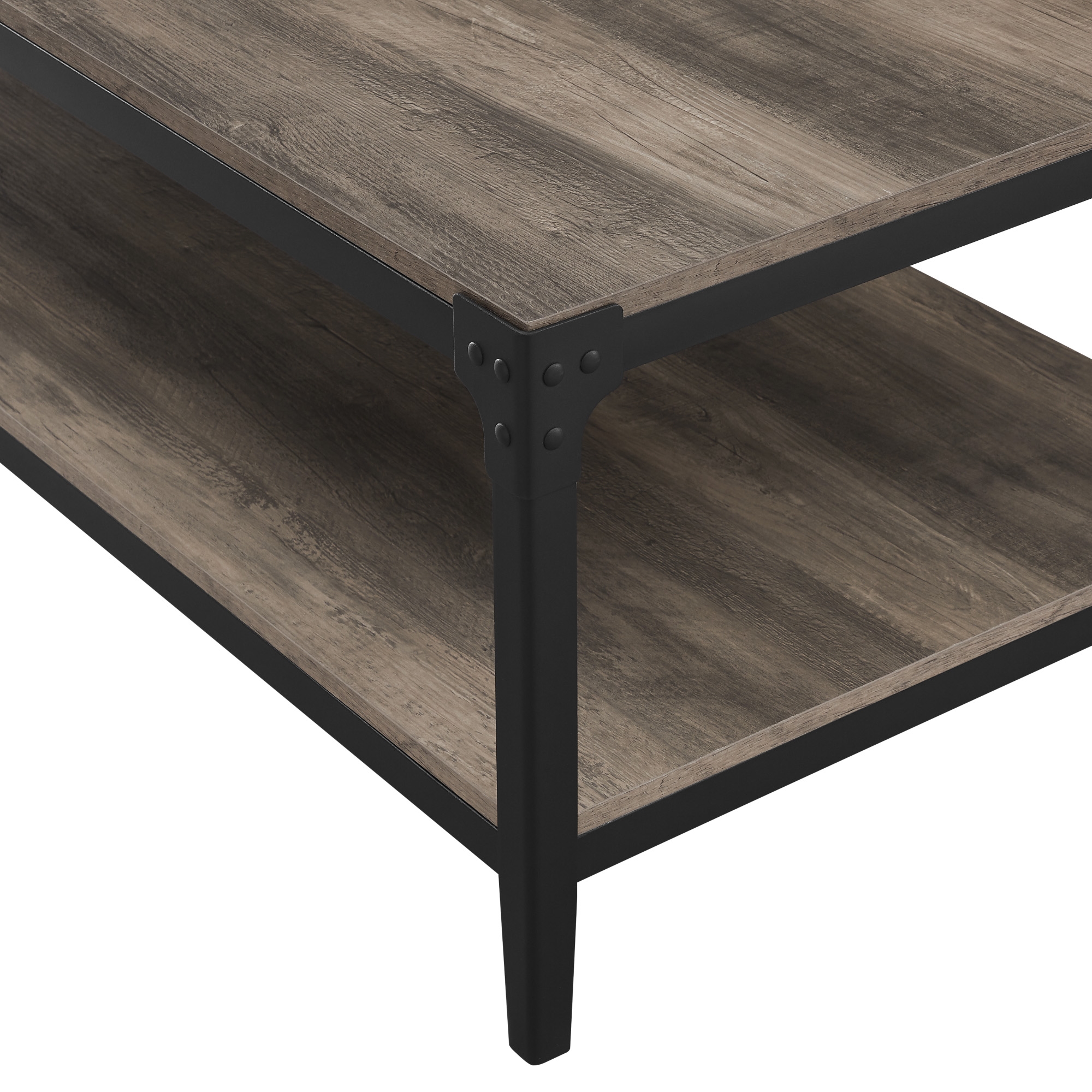 Angle Iron Rustic Wood Coffee Table - Grey Wash - Image 6