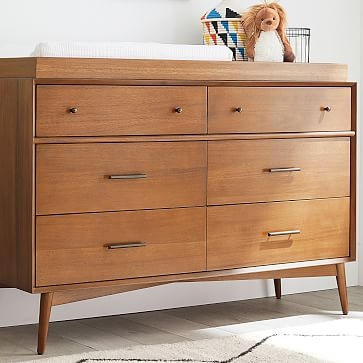 Mid-Century 6-Drawer Changing Table and Topper, Acorn, WE Kids - Image 2