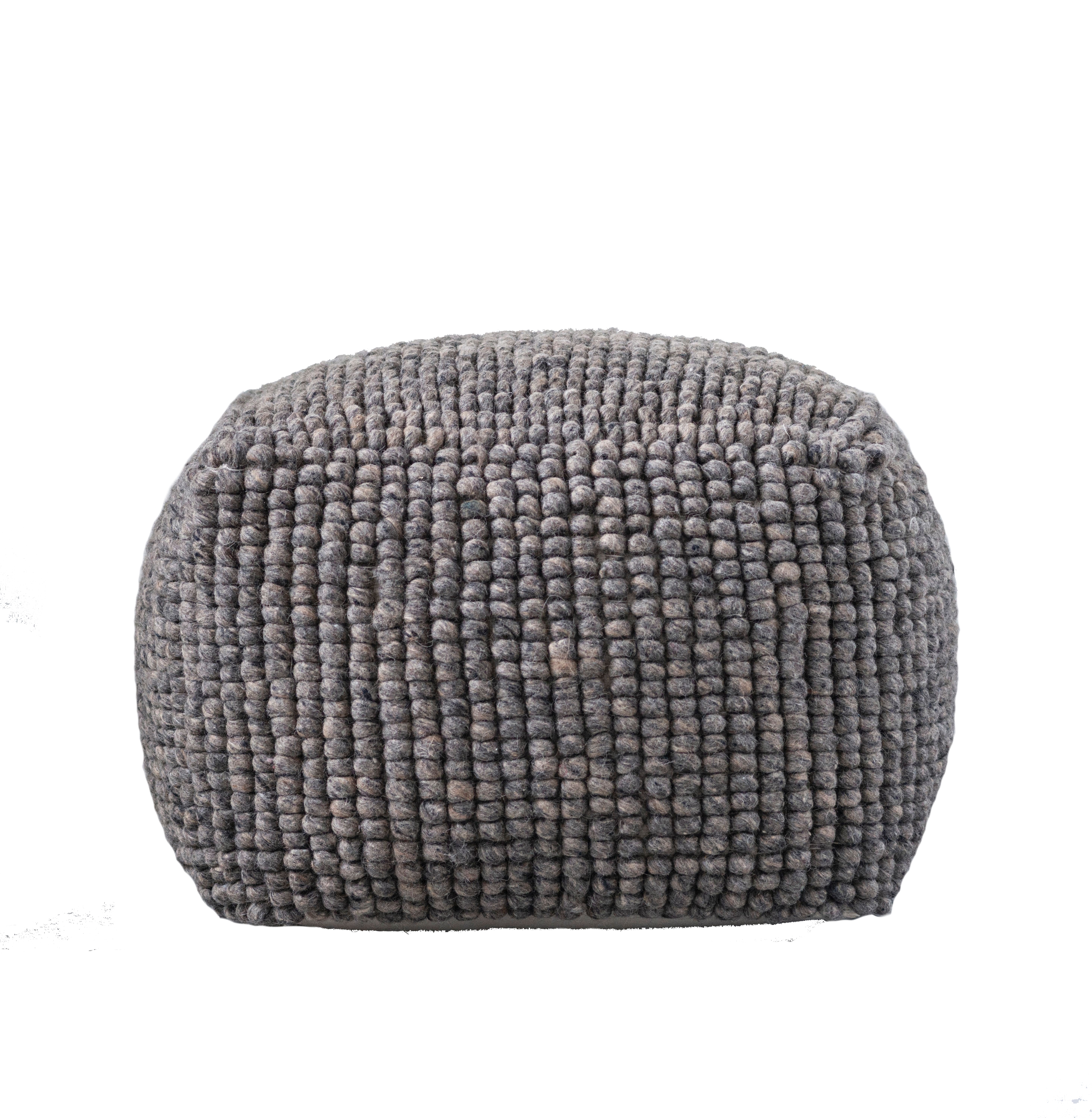 Grey Square Wool Blend Textured Pouf - Image 0