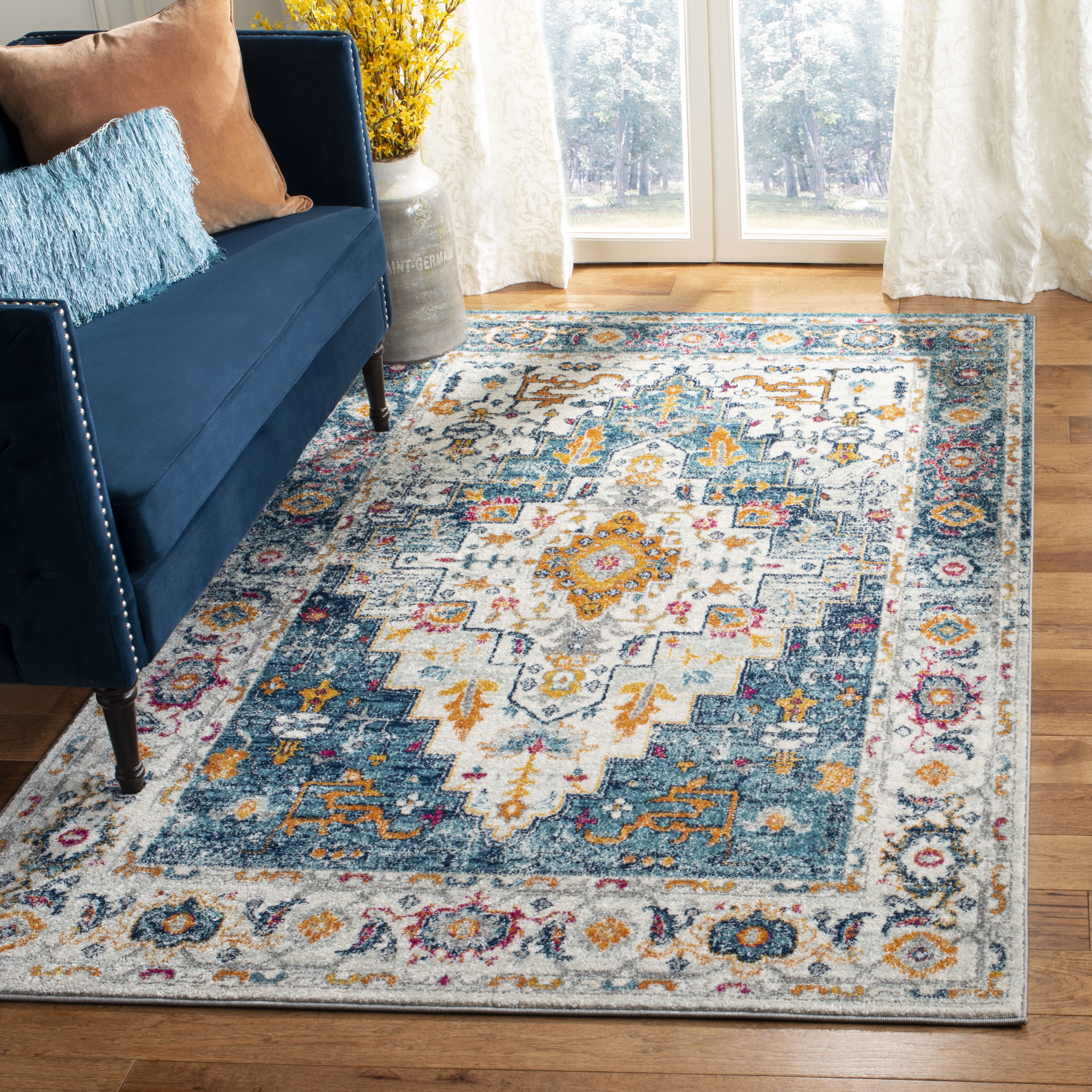Arlo Home Woven Area Rug, MAD156K, Turquoise/Ivory,  9' X 12' - Image 1