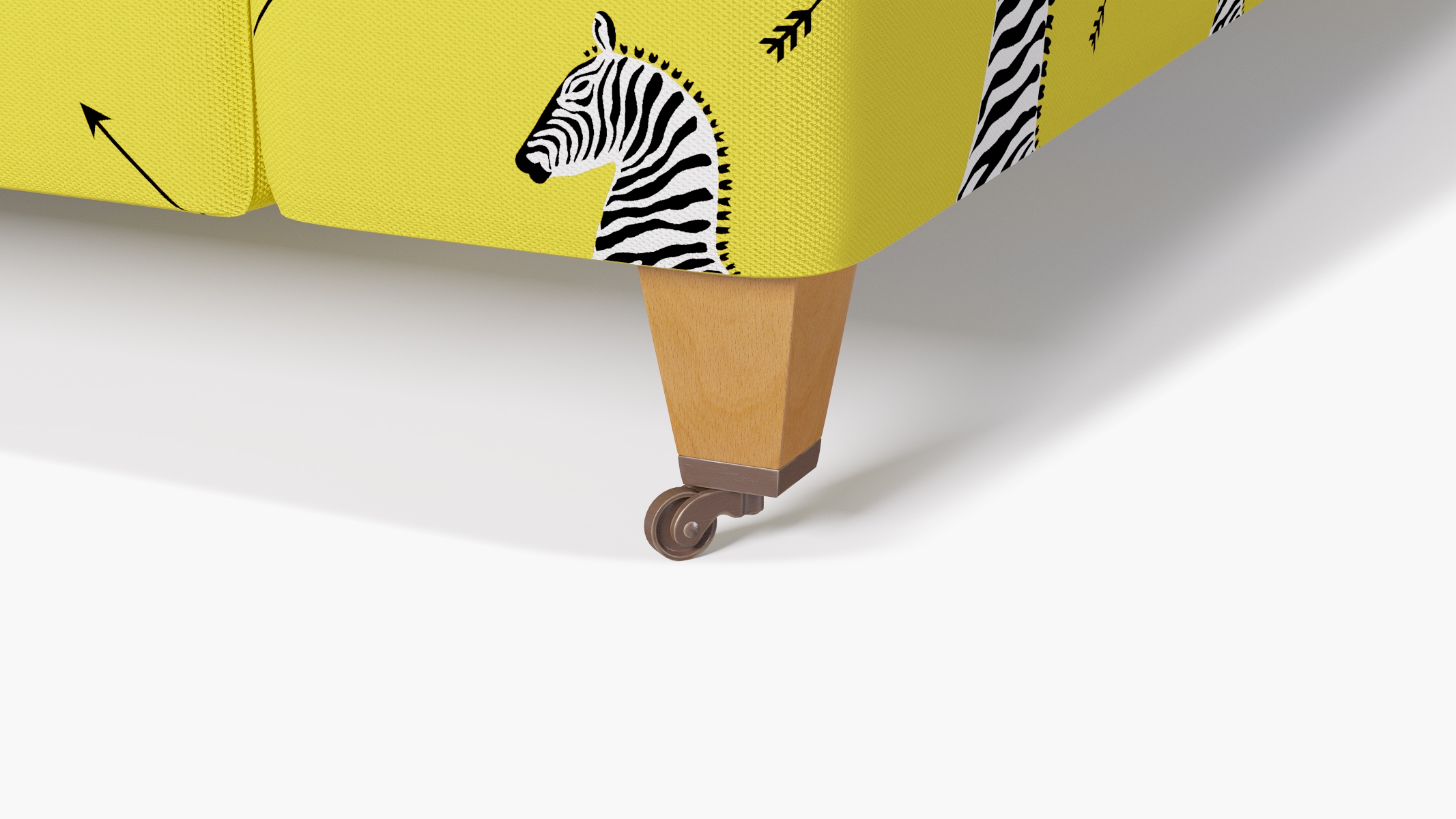 Classic Sofa, Yellow Zebra, Natural with Antique Brass Caster - Image 6