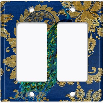 Metal Light Switch Plate Outlet Cover (Peacock Blue Silk - Double Rocker) - Image 0