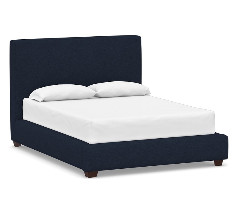 Big Sur Upholstered Bed, King, Performance Heathered Basketweave Navy