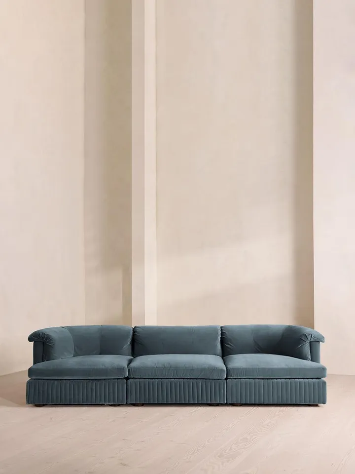 Oona Sectional Sofa, Four Seater, Velvet Grey Blue, US