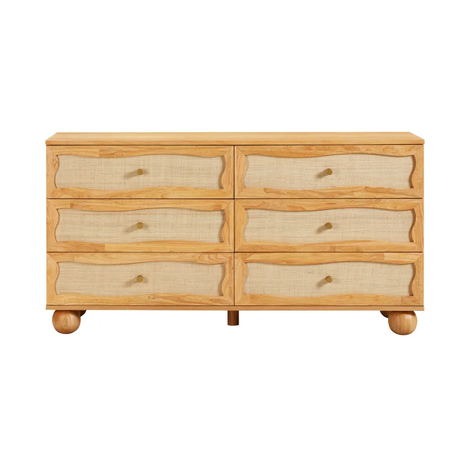 Grappa Natural Wood & Raffia Wavy Dresser
