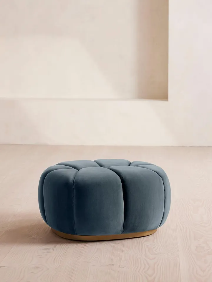 Garret Footstool, Velvet, Grey Blue, US