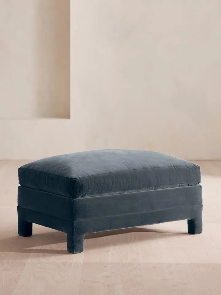 Ashford Ottoman, Velvet, Grey Blue, US