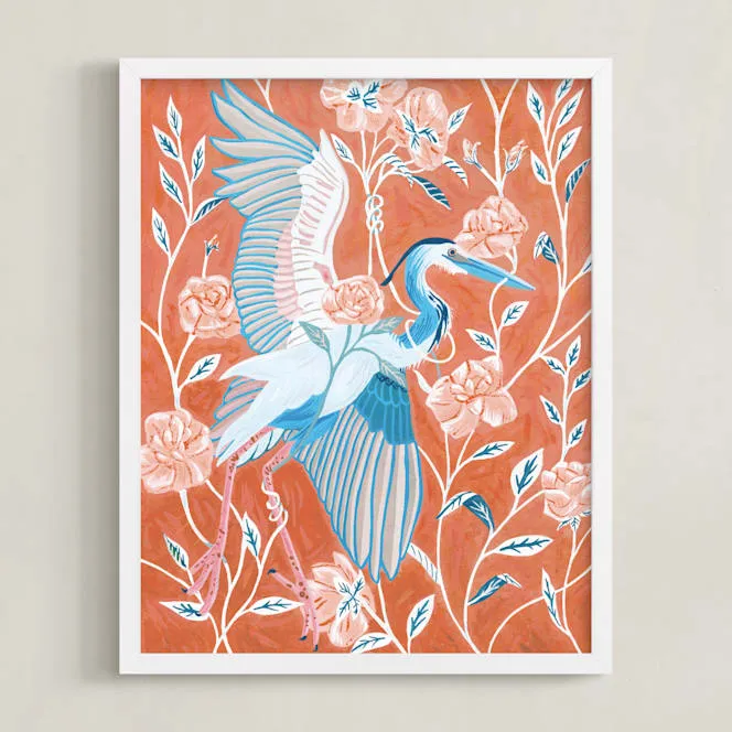 Blue Heron With Blossoms Limited Edition Fine Art Print