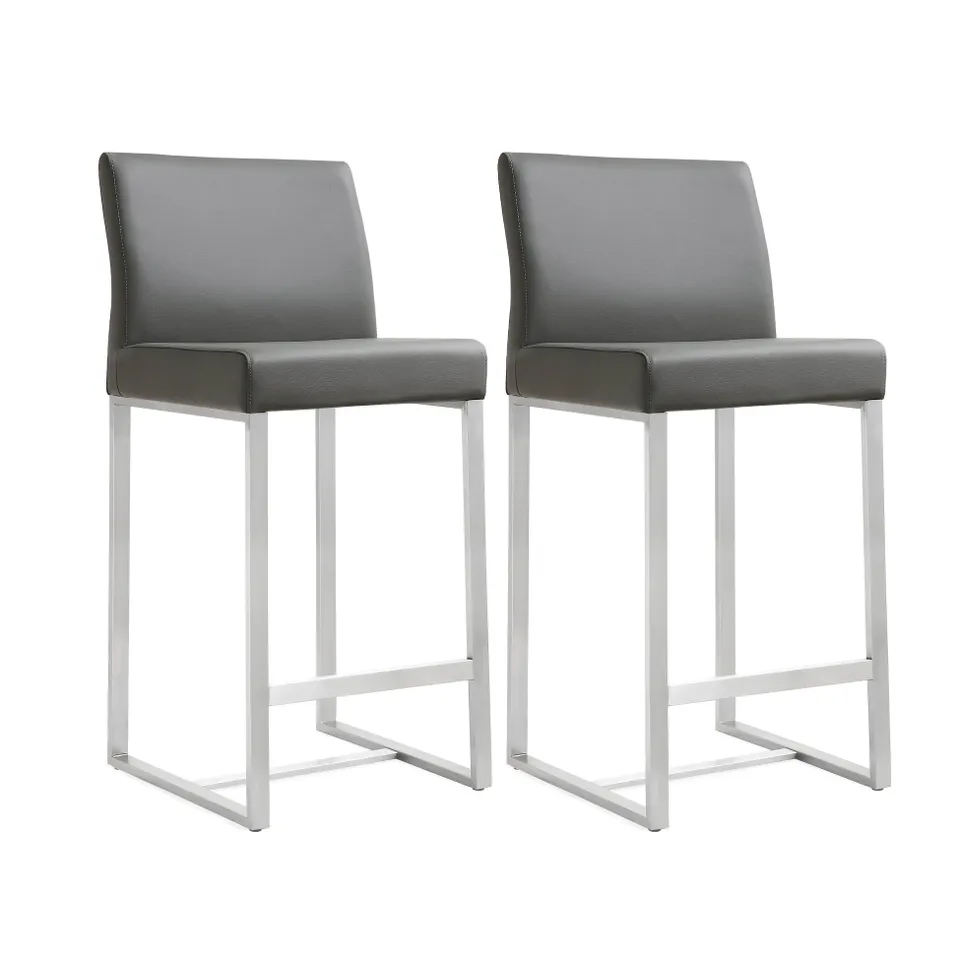 Denmark Grey Performance Vegan Leather and Stainless Steel Counter Stool - Set of 2