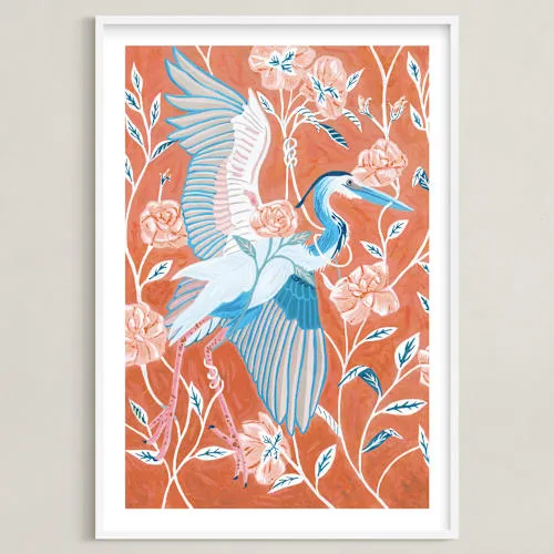Blue Heron With Blossoms Limited Edition Fine Art Print