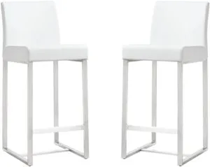Denmark White Performance Vegan Leather and Stainless Steel Counter Stool - Set of 2