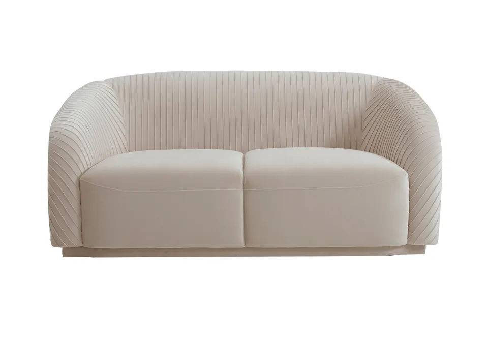 Yara Pleated Beige Velvet Loveseat