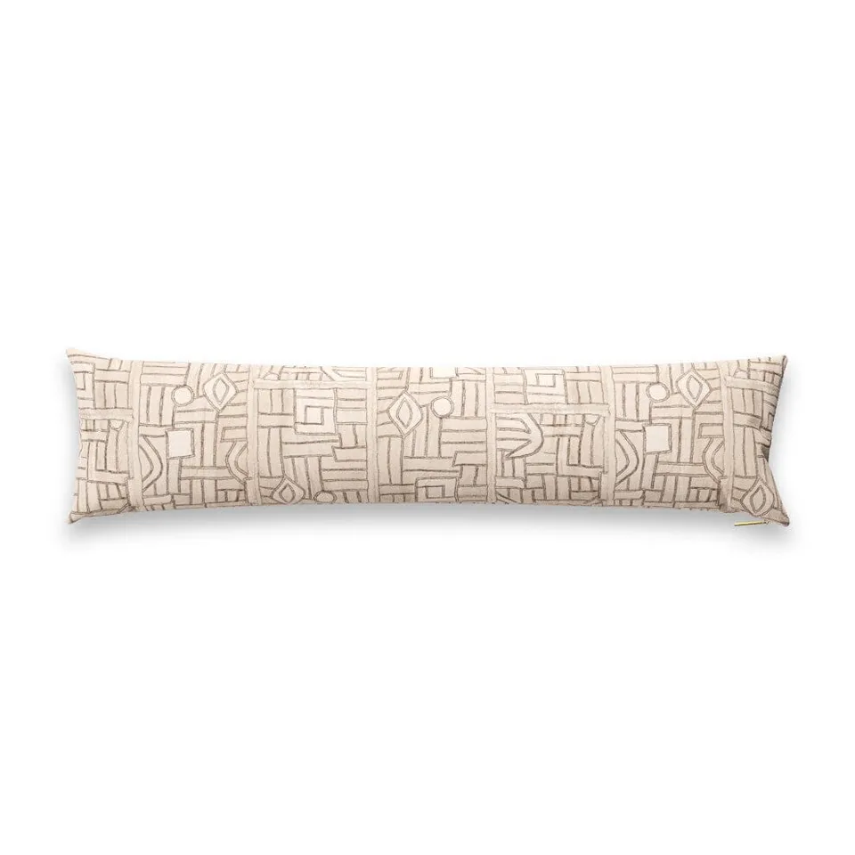 Ecru Maze Kuba Cloth Pillow by St. Frank | Brown | 40" W x 15" H | Linen