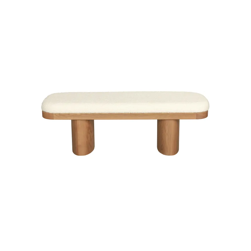 Ollie White Performance Boucle Wooden Bench