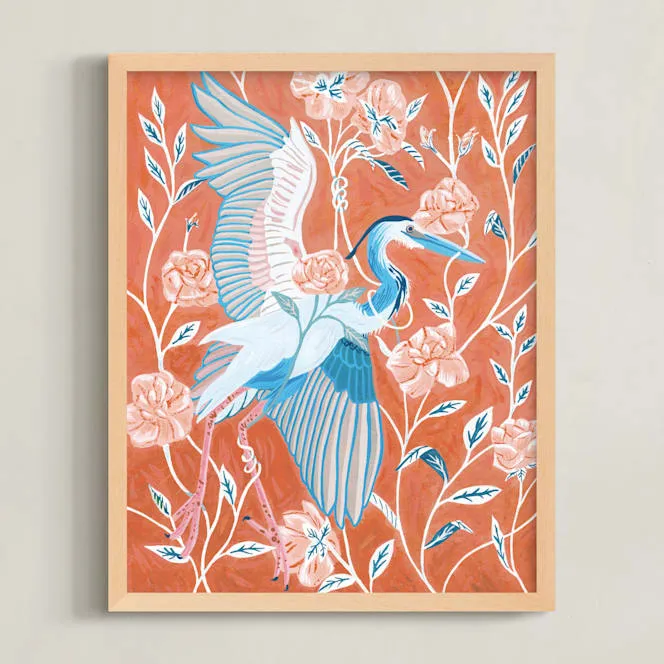 Blue Heron With Blossoms Limited Edition Fine Art Print