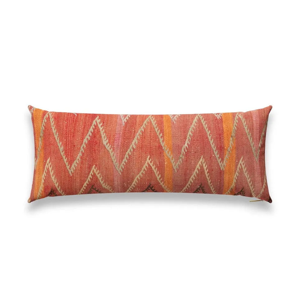 Rouge Chevron Kilim Pillow by St. Frank | Orange | 40" W x 15" H | Linen