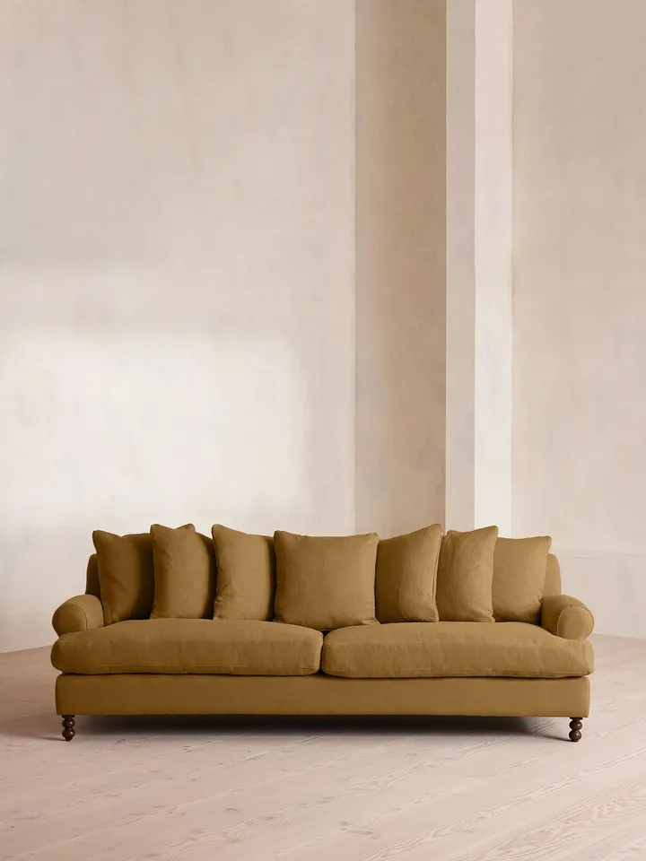 Audrey Four Seater Sofa, Linen, Ochre, US