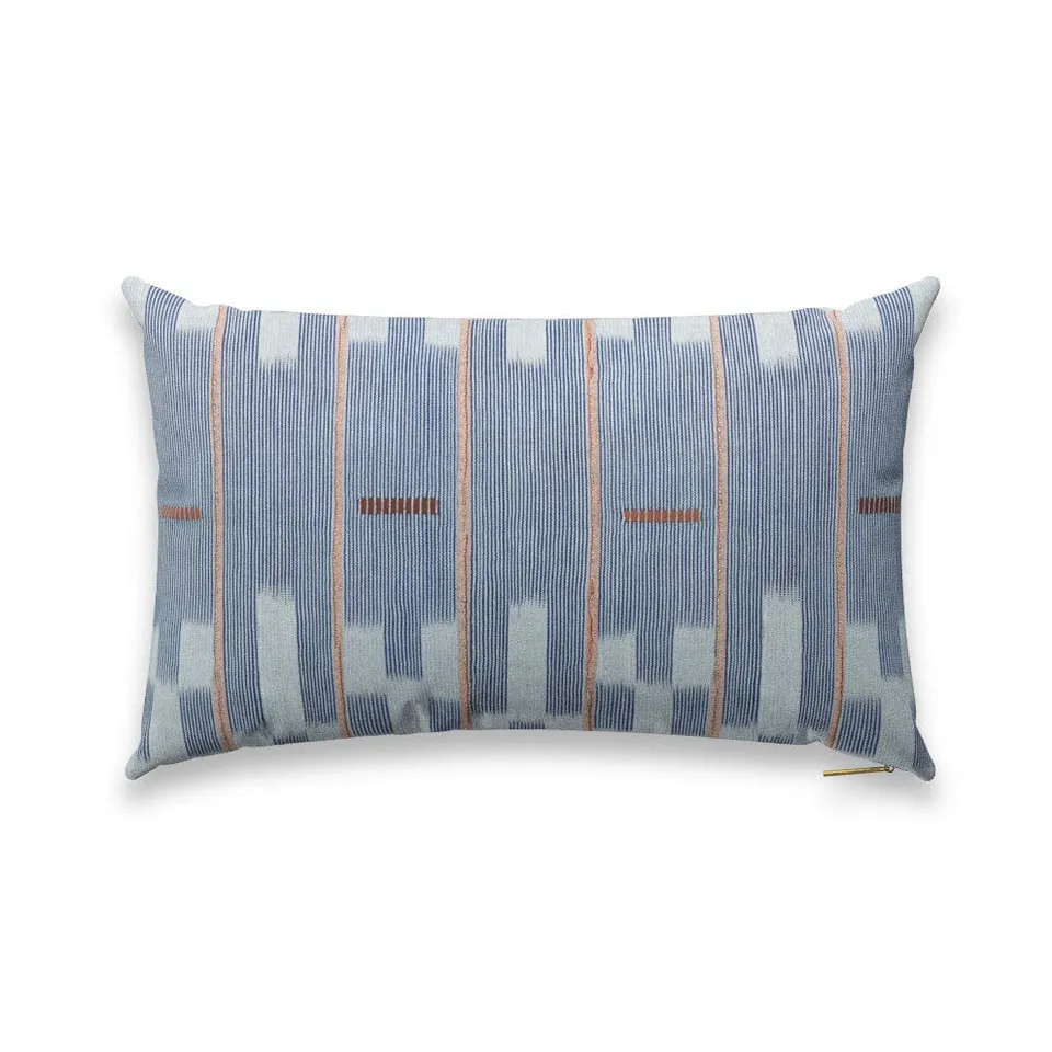 Chambray Lattice Baule Pillow by St. Frank | Blue | 26" W x 16" H | Cotton/Linen