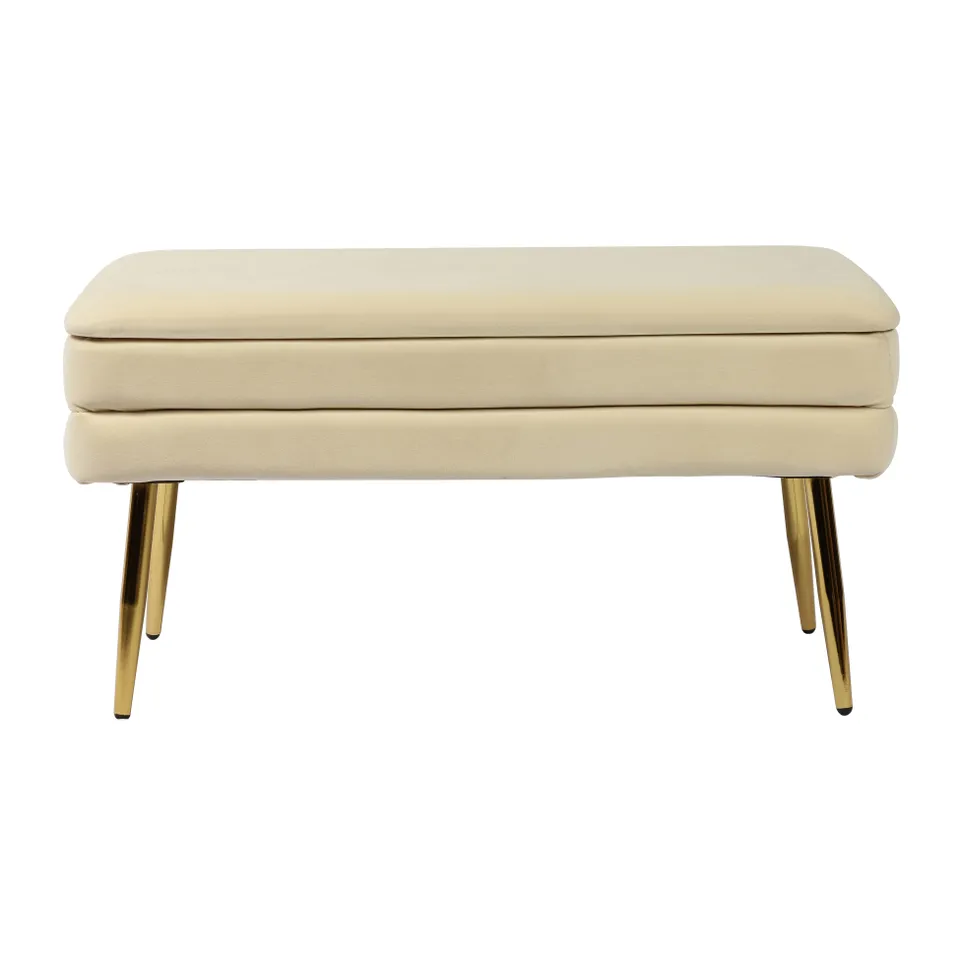 Ziva Cream Velvet Storage Bench