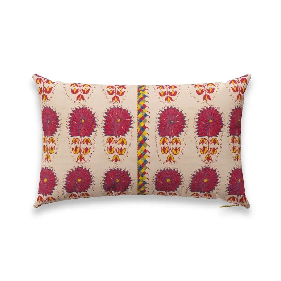 Fuchsia Daisy Suzani Pillow by St. Frank | Pink | 16" W x 12" H | Linen/Cotton/Silk