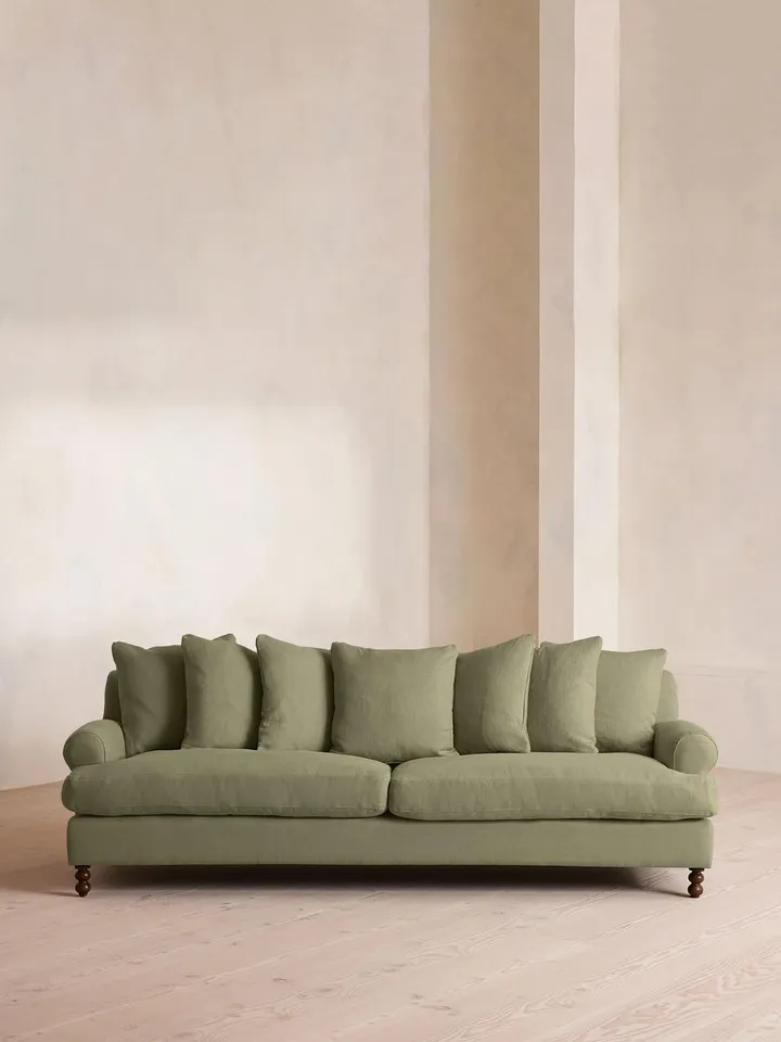 Audrey Four Seater Sofa, Linen, Sage, US